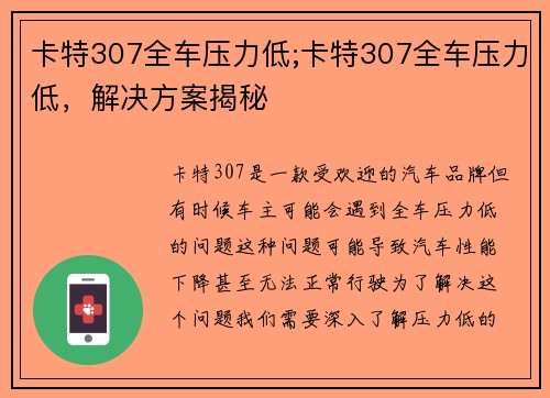 卡特307全车压力低;卡特307全车压力低，解决方案揭秘